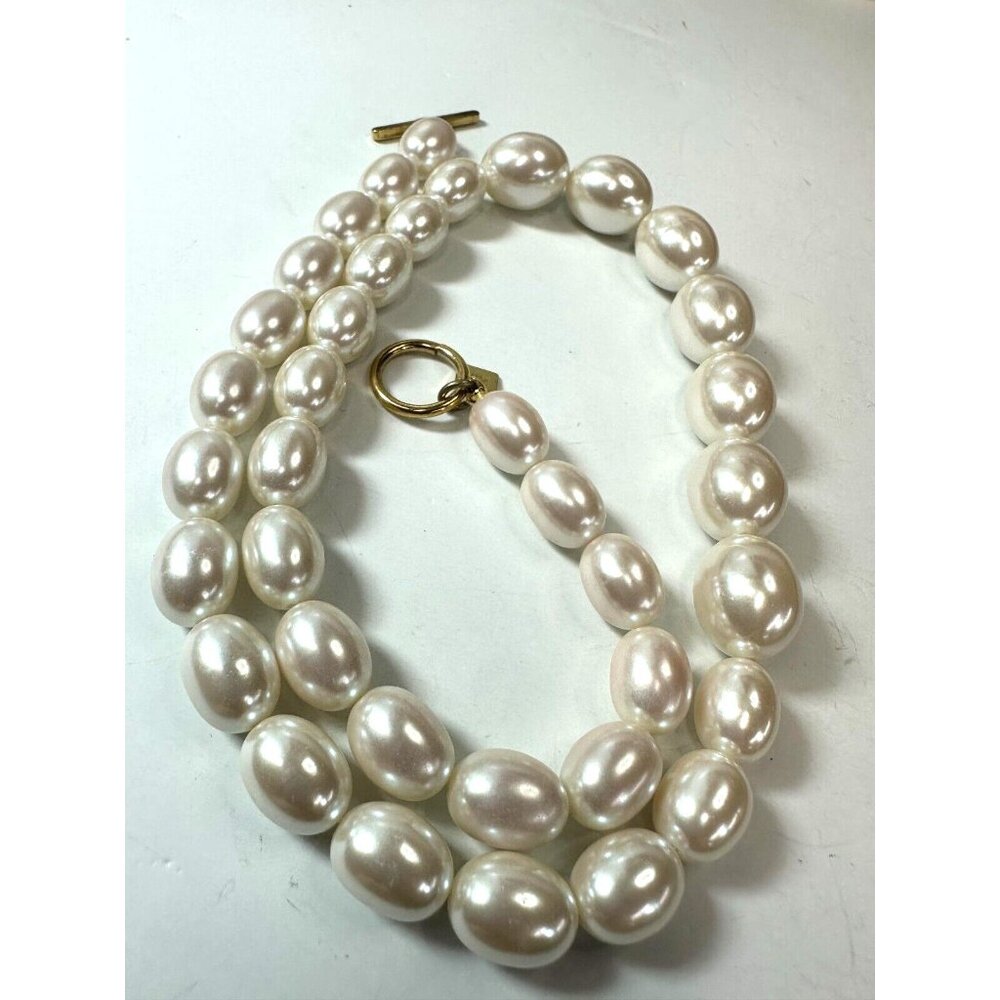 Vintage Necklace Anne Klein Chunky Simulated Pearl Toggle Clasp Signed 90s heavy